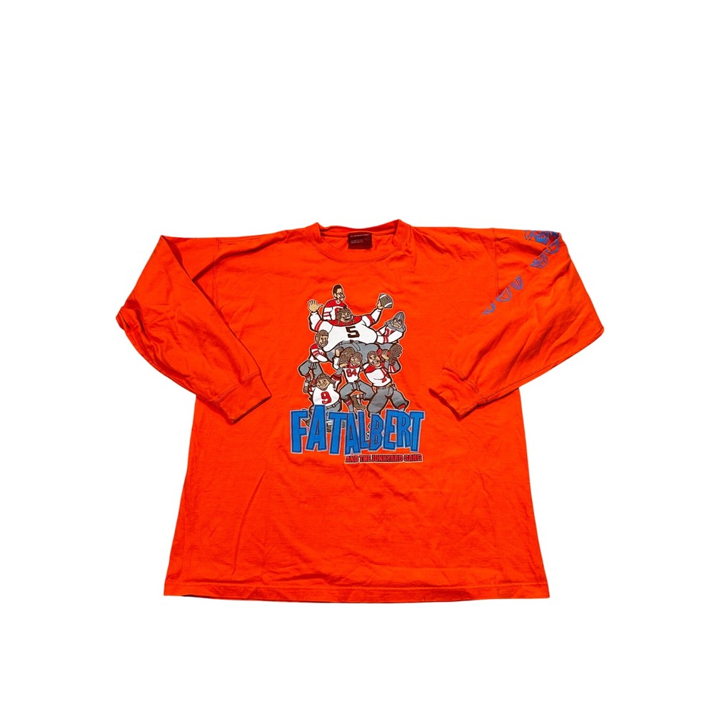 Vintage Platinum FUBU Fat Albert Junkyard Gang Orange Long Sleeve Shirt XXL 90s‎